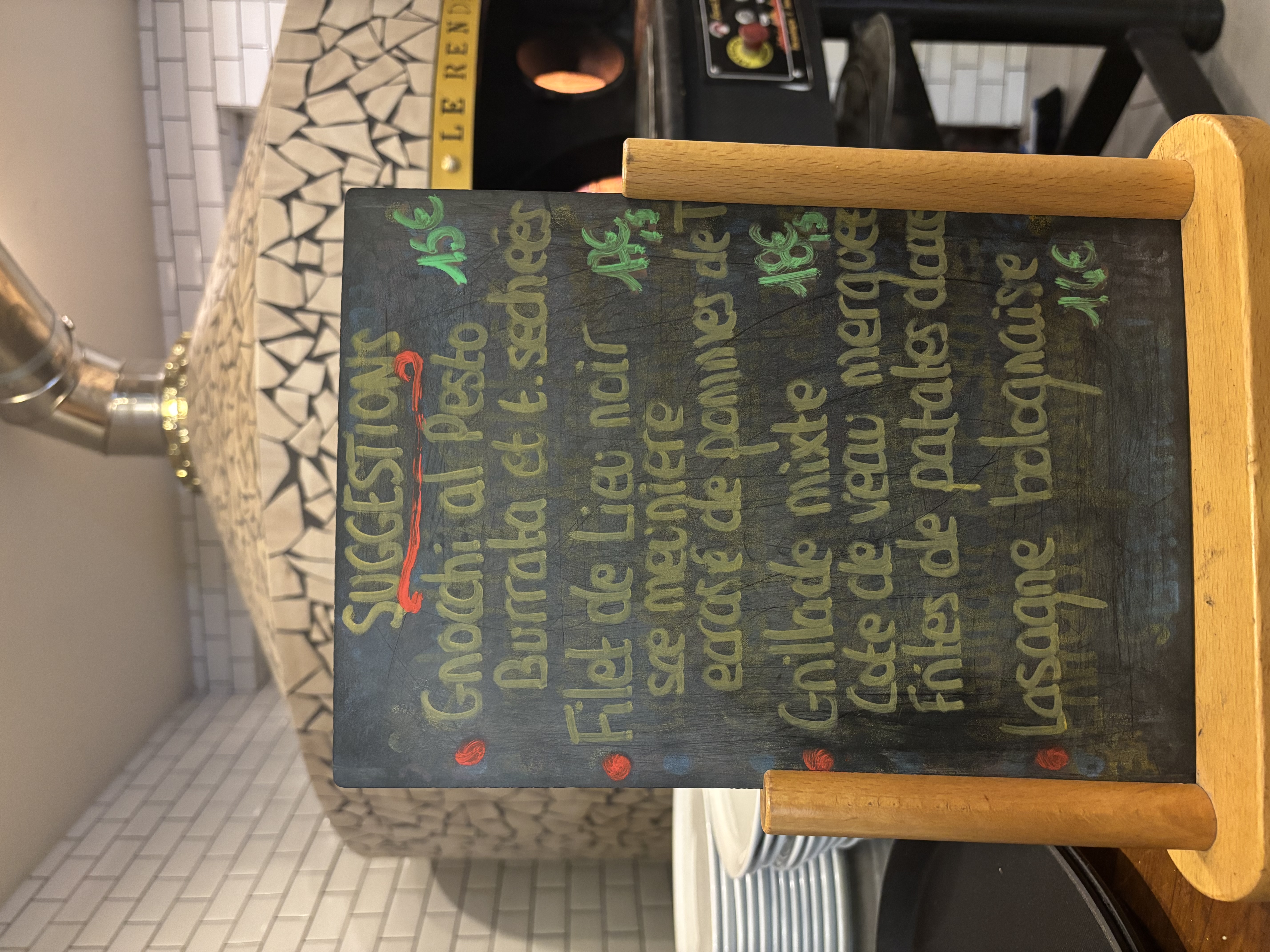 Ardoise du restaurant Le Rendez-Vous — menu de la semaine